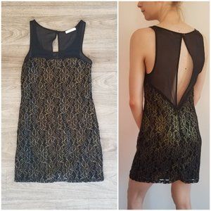 Black and Gold Lace Mesh Dress NWOT XS